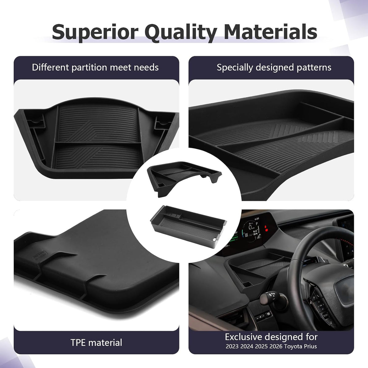 LUWU 2026 2027 Prius Accessories for 2023 2024 2025 2026 2027 Toyota Prius LE/XLE/Limited/Nightshade Dashboard Storage Tray, Center Console Organizer Armrest Console Tray Storage Box Black 2-Pack