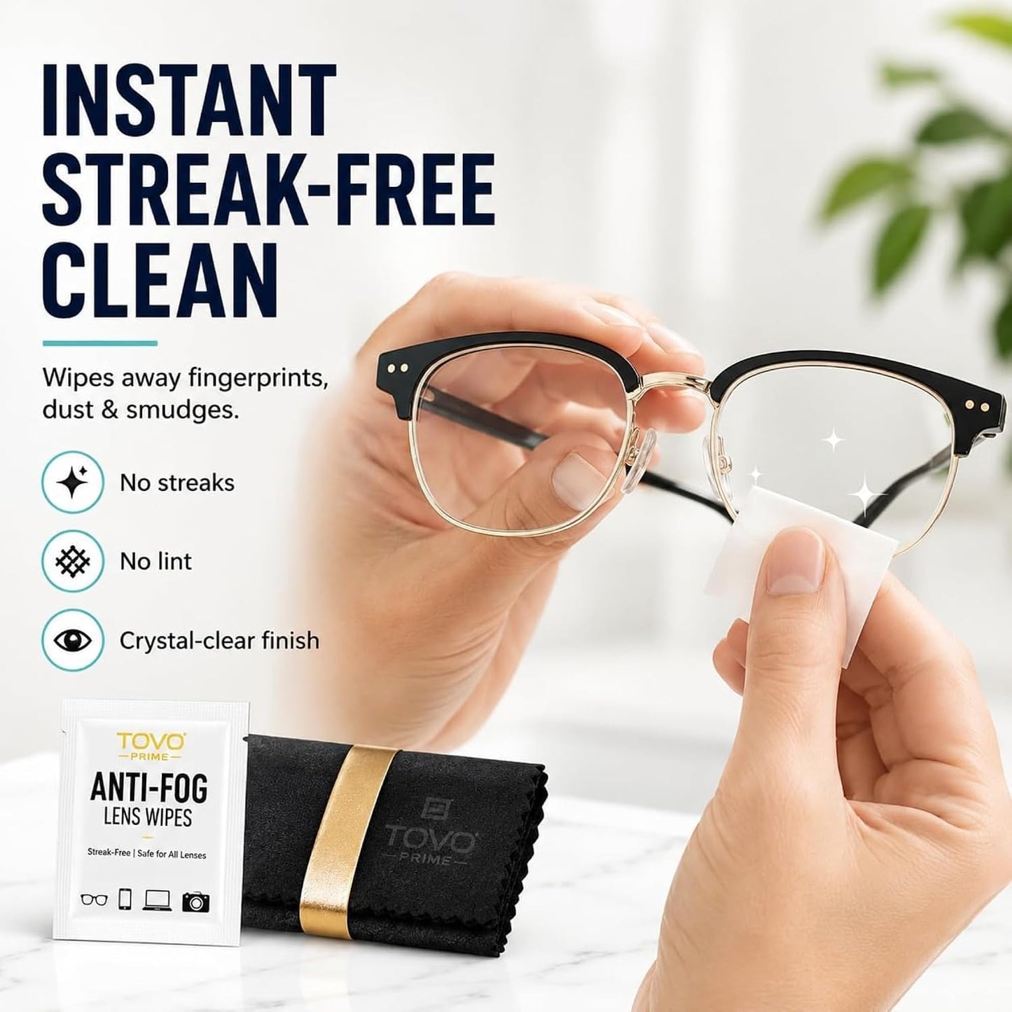 Lens Wipes for Eyeglasses, 200 Count Eye Glasses Cleaner Wipes, Pre-Moistened Individually Wrapped Glasses Cleaner Wipes, Anti Fog Streak-Free Lens Cleaning Wipes for Sunglasses & Screens