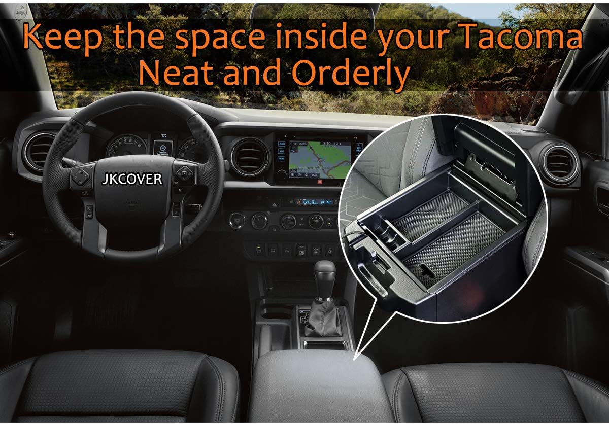JKCOVER Center Console Accessory Organizer Compatible with Toyota Tacoma 2016 2017 2018 2019 2020 2021 2022 2023, ABS Material Box Insert Tray (Black trim)