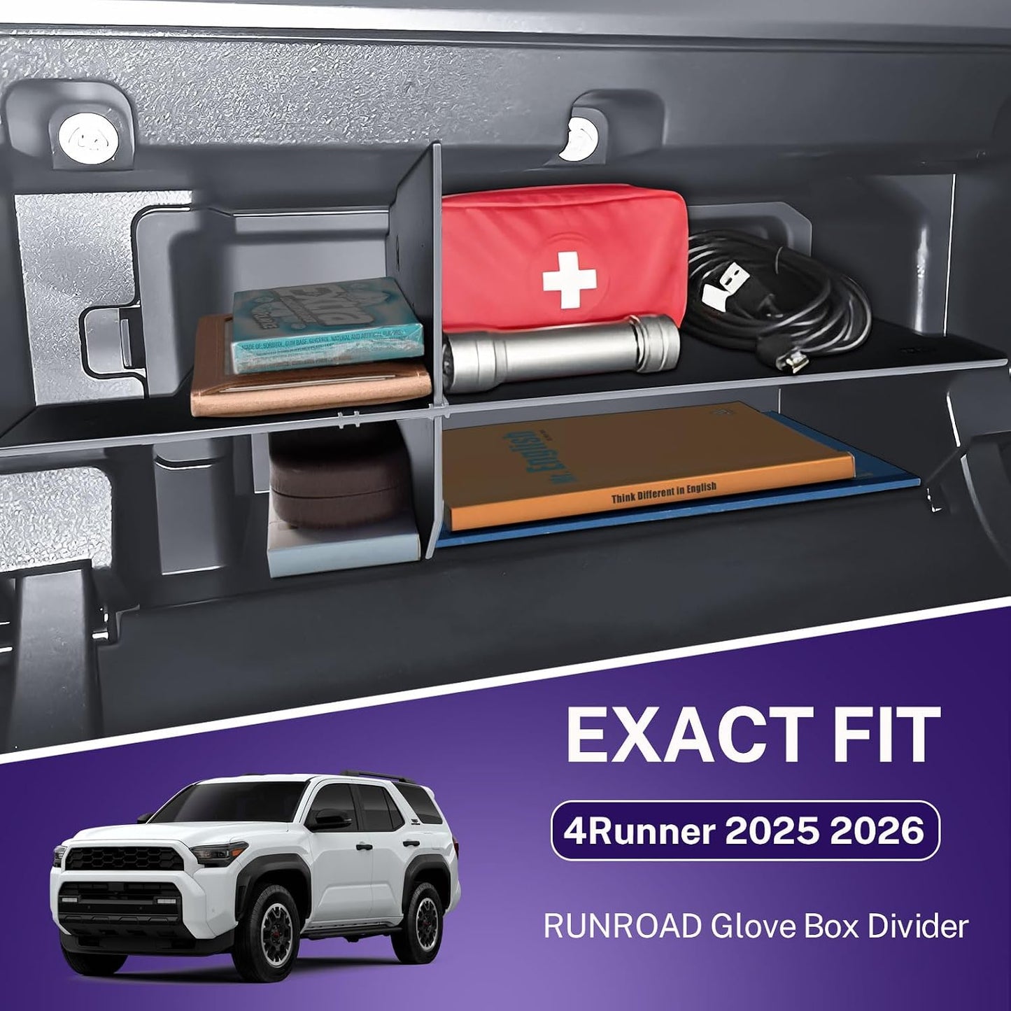 RUNROAD Center Console Organizer Divider Compatible with Toyota 4Runner 2025 2026 Accessories, Glove Box Organizer Dividers For 4 Runner SR5 TRD Limited Middle Console Storage Tray Armrest Box