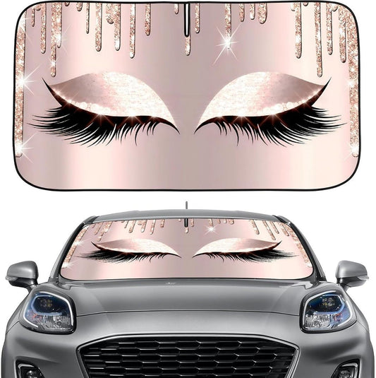 Pink Eyes Windshield Sun Shade, Foldable UV Protection Car Sunshade, Front Window Sun Visor, Cute Car Interior Accessories, Heat Insulation Sun Cover for Car SUV Truck, 59" X 31.5"