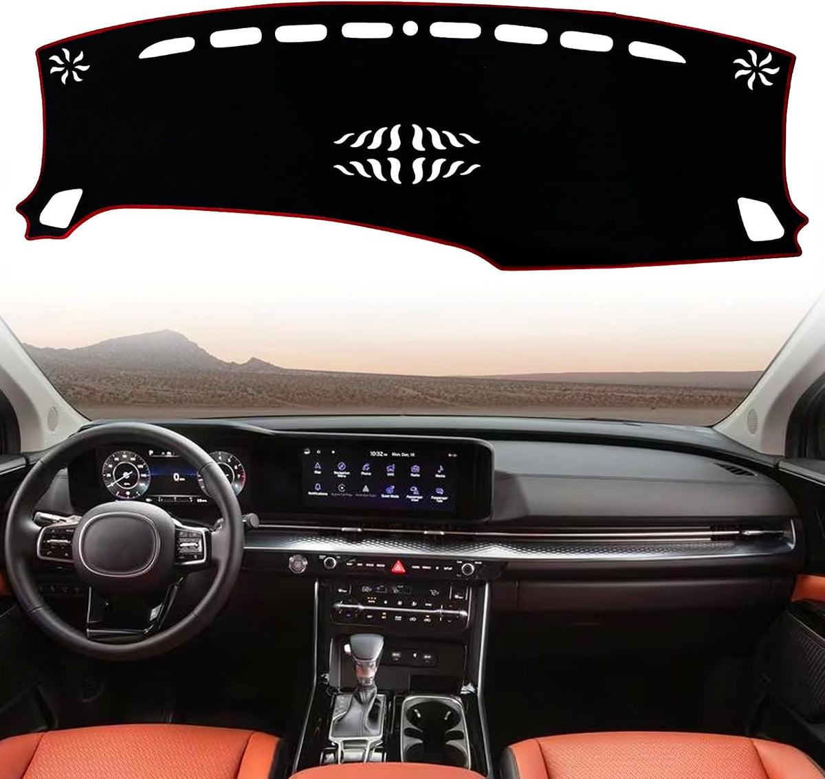 Dash Mat Cover Interior Dashboard Protection pad Compatible with Kia Carnival KA4 Minivan LE EX SX and SX Prestige 2022 2023 2024 Sunshade Glare UV Rays Protector (Red Trim)