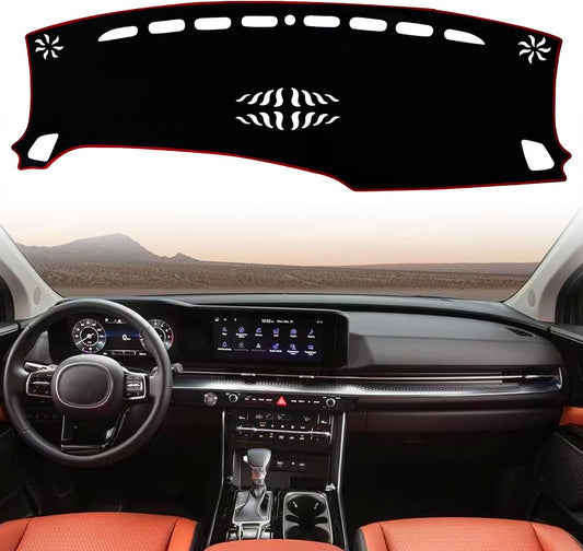 Dash Mat Cover Interior Dashboard Protection pad Compatible with Kia Carnival KA4 Minivan LE EX SX and SX Prestige 2022 2023 2024 Sunshade Glare UV Rays Protector (Red Trim)