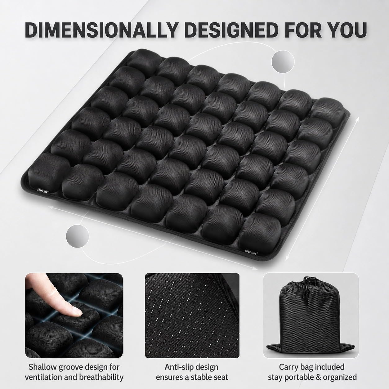 Inflatable Seat Cushion with Press-to-Inflate Design, Airplane Seat Cushion for Long Flights, Travel Cushion for Sciatica Pain Relief, Portable Cushion for Car, Office &amp; Airplane
