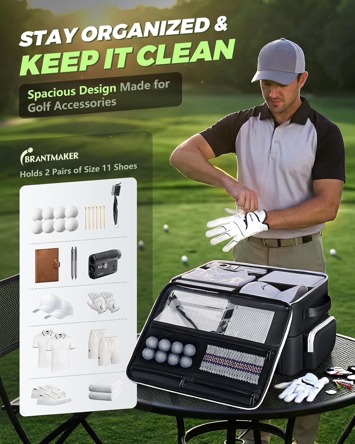 BRANTMAKER Golf Trunk Organizer, Golf Accessories for Men/Women to Storage Stuff and Gear, Cool Gifts for Golfers, Dad, Him/Her, Birthday or Father’s Day