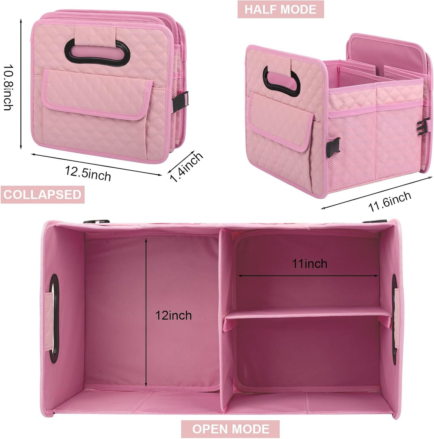 JiatuA Car Trunk Organizer for SUV, Car Storage Organizer Collapsible Multi Compartment Container Box, Adjustable Car Accessories for Women/Men, Pink