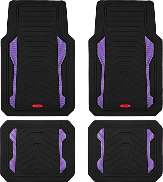 Rubbermaid Car Floor Mat, Heavy Duty All-Weather Car Mats Full Set with Dual-Tone Purple Aluminum Inserts – Universal Fit, Anti-Slip Backing, Trim-to-Fit for Most SUV, Sedan, Van