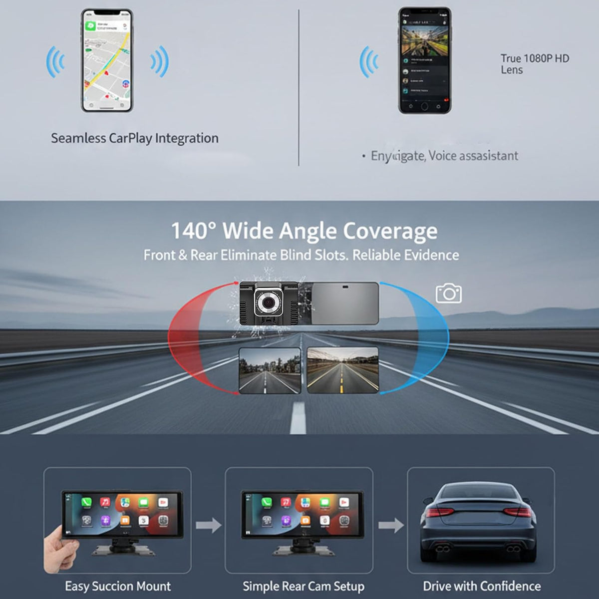 10.26 Inch Car Stereo Touchscreen, 10MP Pixels 1080P HD