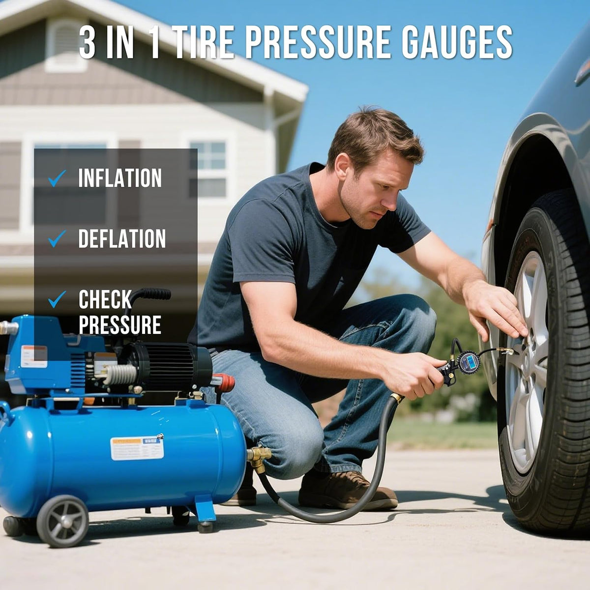 Digital Tire Pressure Gauge with Inflator for Car, 250 PSI