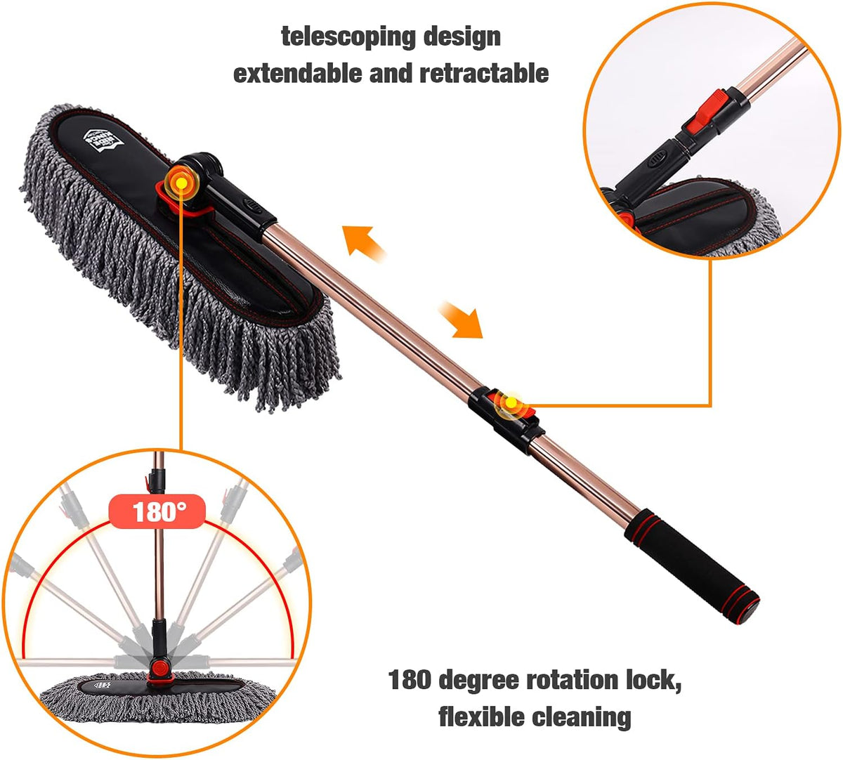 Auto Duster Extendable Handle, Car Duster Set, Scratch Remover Large and Small Brushes Remove Dust Exterior Interior of RVs and Trucks, Microfiber Auto Interior Brush, 2-Packs - Gifts for Men Women
