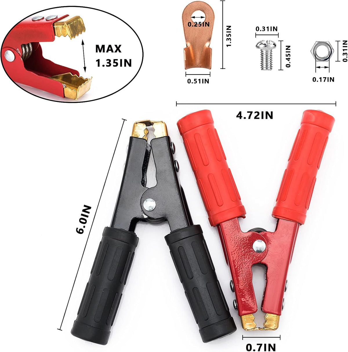 HerMia 800A Heavy Duty Pure Copper Jumper Cables Boost Clamp Car Battery Charger Clamps (2 PCS)