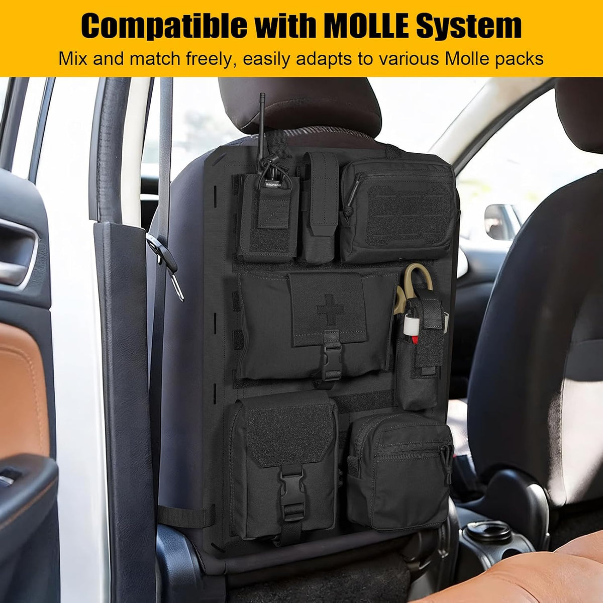 Molle Panels for Car Back Seat, Tactical Seat Back Organizer Covers for Vehicles Truck, Tactical Car Accessories Foldable for Universal Automotive (BK-Foldable)
