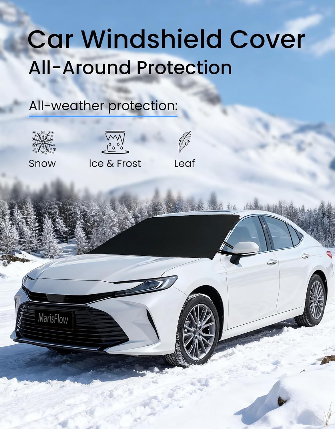 Windshield Cover for Ice & Snow, Heavy-Duty 600D Oxford Fabric, Universal Fit for Cars, SUVs, Trucks, Vans, RVs, Waterproof Frost Wind Resistant Winter Windshield Protector (69" 42")