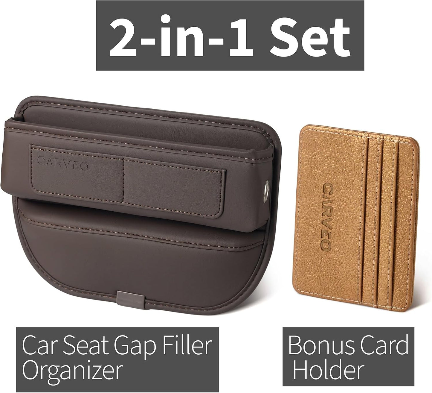 Car Seat Gap Filler Organizer with Charging Hole, In Between Car Seat Catcher for Car, Truck, SUV, Premium PU Leather Interior Accessories, Console Organizer for Phone, Keys and Small Items – Brown