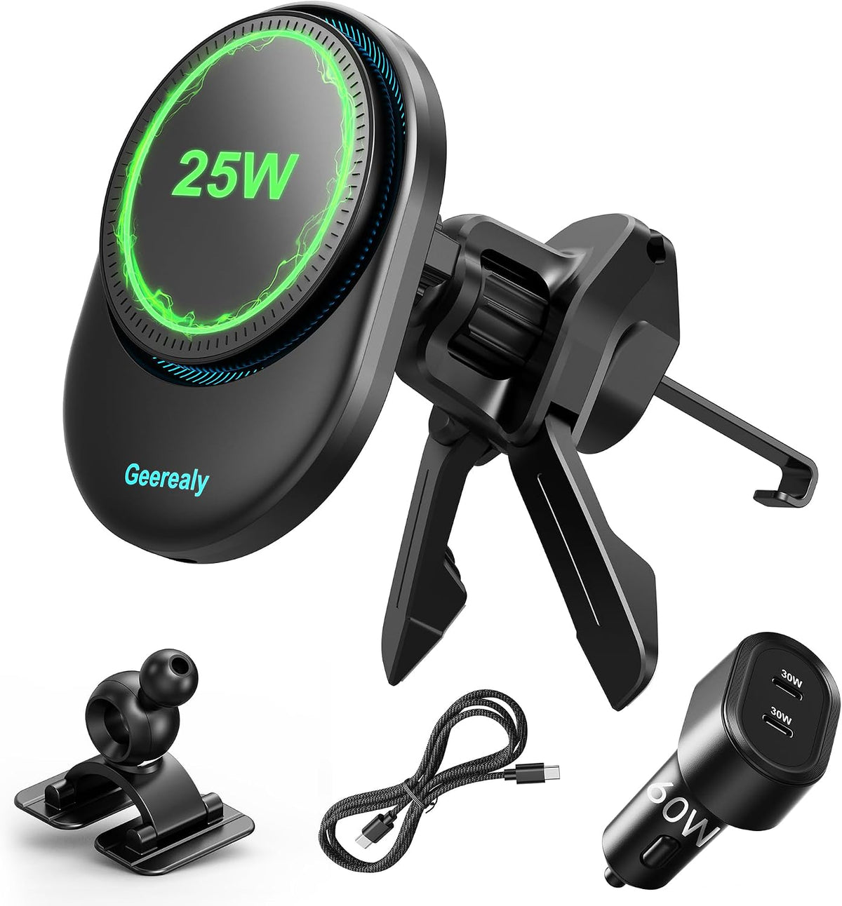 for 25W MagSafe Car Mount Charger Built-in Cooling Fan, Dashboard & Vent, Fast Charging Car Phone Holder 25W Magnetic Wireless Car Charger for iPhone 18/17/16 Series/Samsung Series