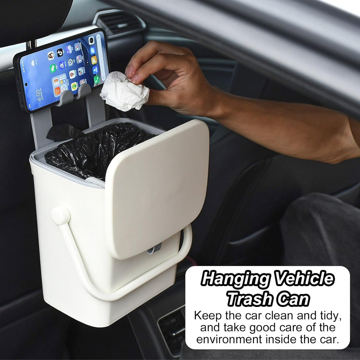 Leakproof Car Trash Can with Lid, Hanging Back Seat Garbage Bin Waterproof, Ideal for Cars/SUVs/Trucks/Road Travel