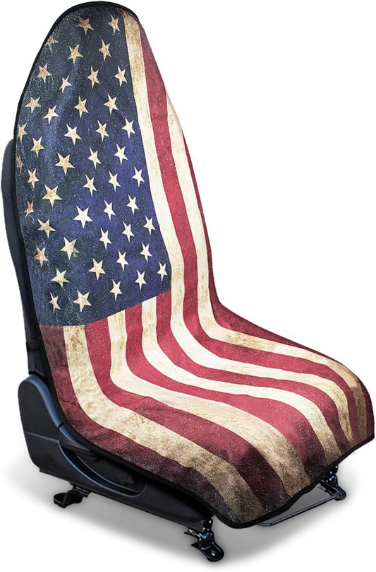 Waterproof Sweating Car Seat Cover for Post Gym Workout, Running, Swimming, Beach and Hiking, Universal Fit Non-Slip Bucket Seat Protector for Cars SUV Trucks, Machine Washable (Flag)
