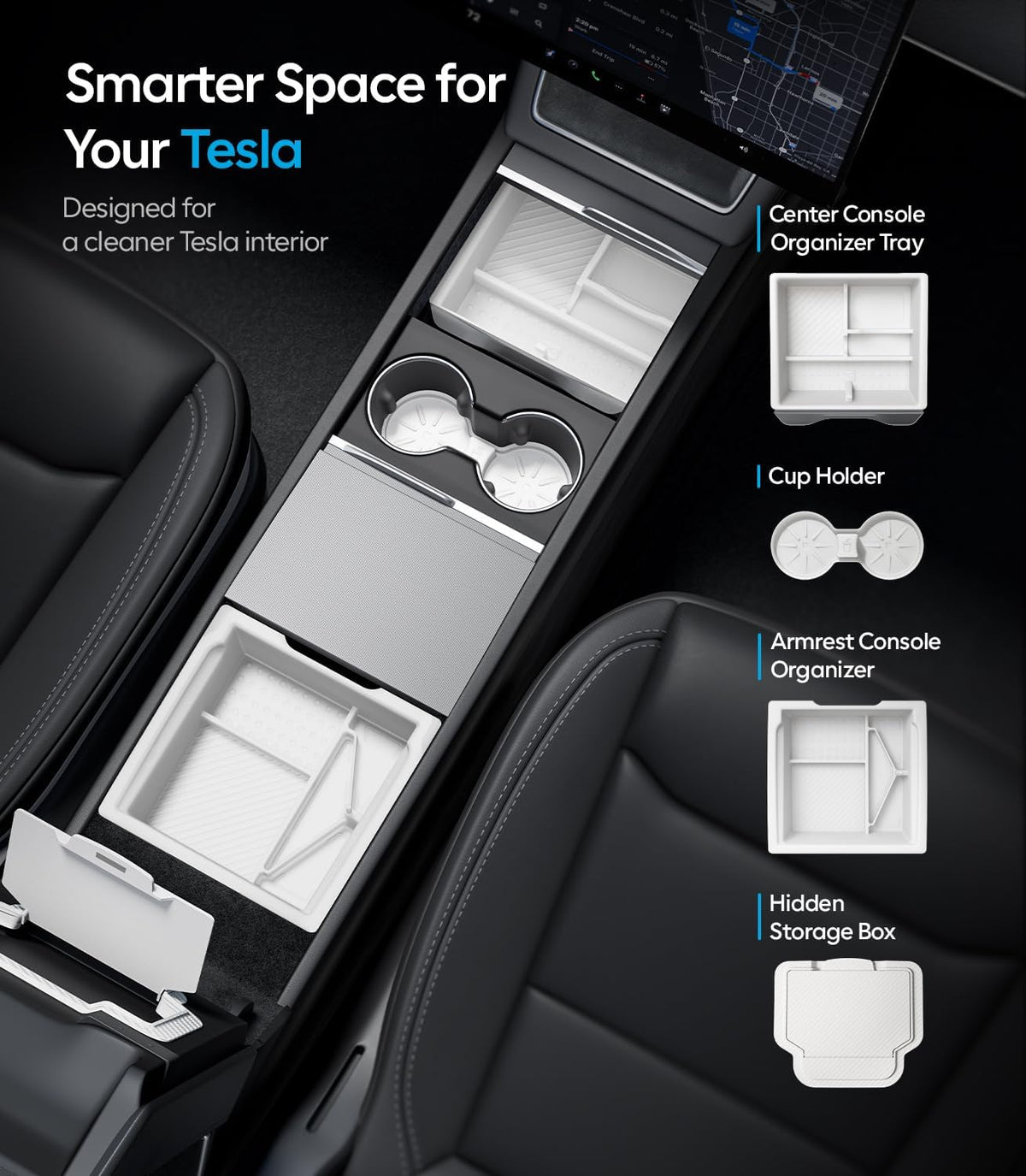 Wigoo for 2026 Tesla Model Y/3/YL Accessories Console Organizer 4PCS White