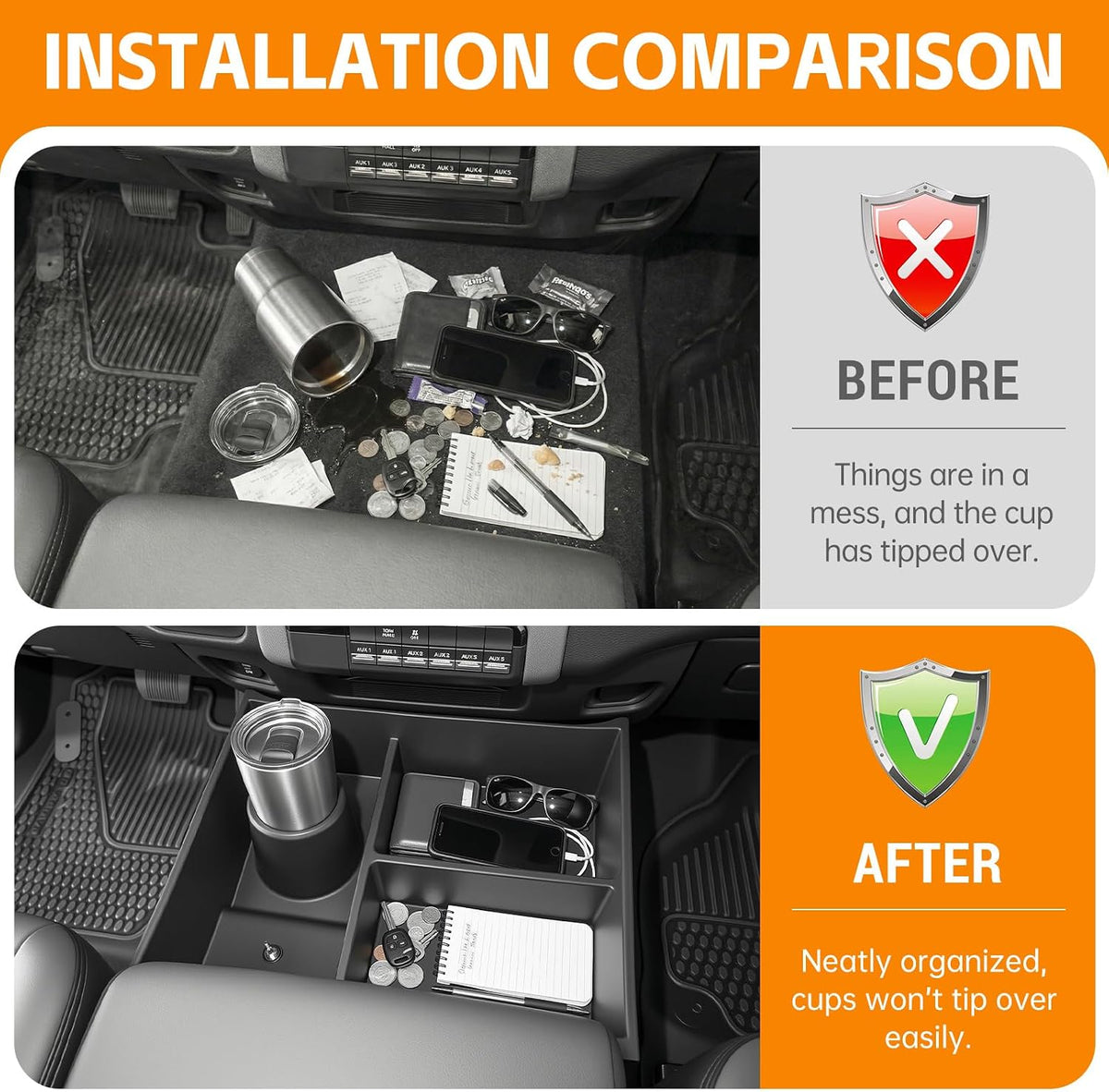 Bench Seat Floor Organizer Compatible with 2013-2025 Ram 1500 2500 3500-5500 Classic Center Console Storage Organizer Under Seat Box Bin Cup Holder for RAM Accessories(RAM Classic Bench Seat)