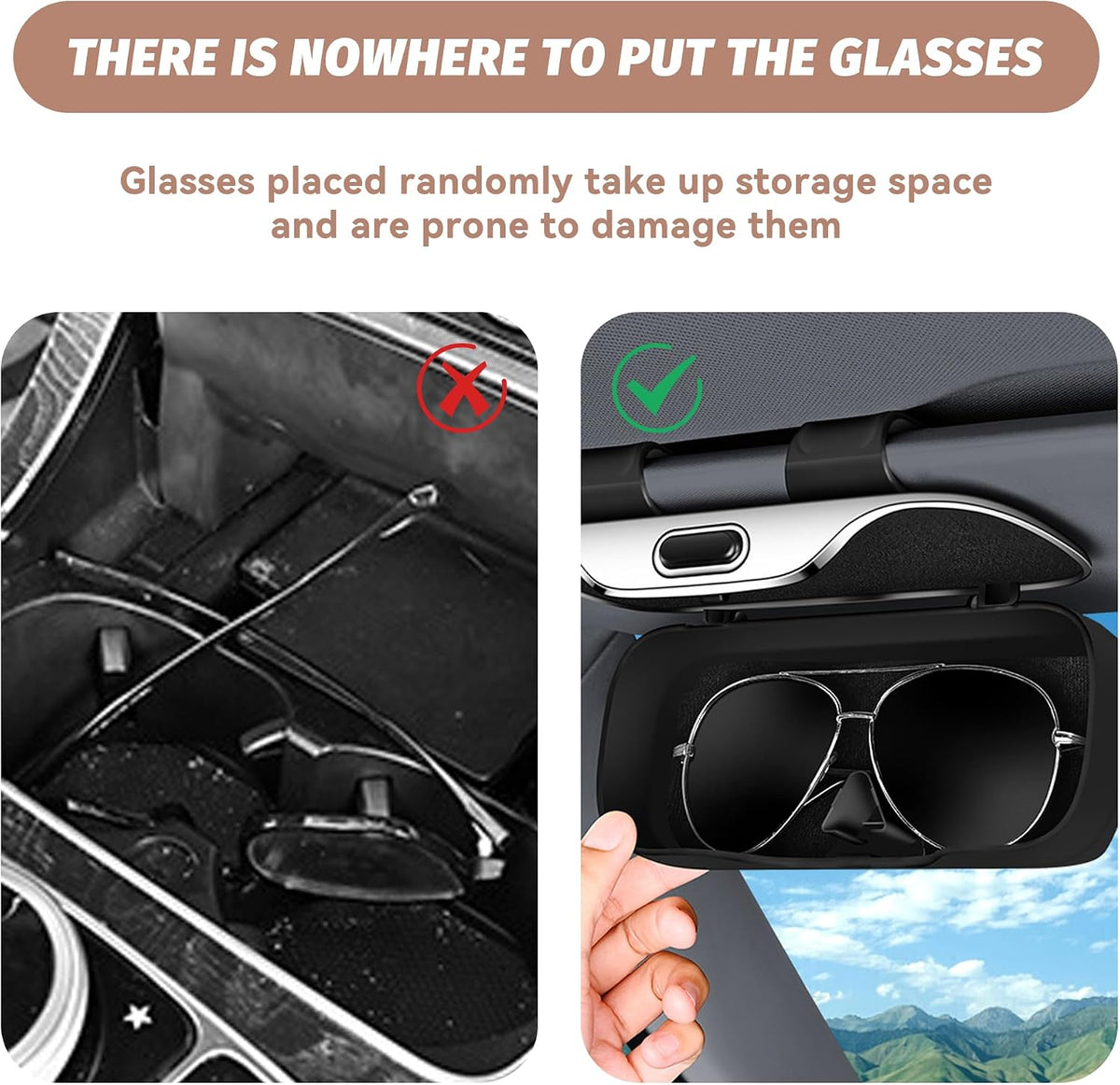 Sunglasses Holder for Car Sun Visor, Protective Automotive Eyeglasses Storage Case Hanger, Car Sunglass Holder Suitable for Truck and Sedan to Place Sunglass (Gray)