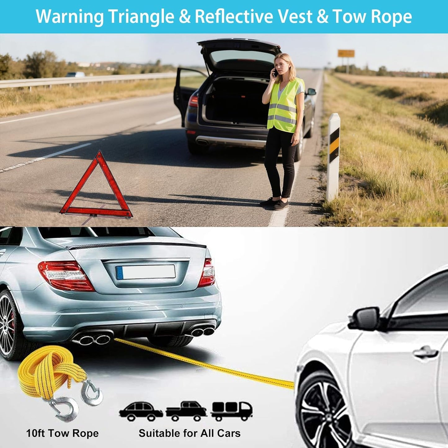 Car Emergency Roadside Tool kit,Road Side Safety Assistance Kit for Women Men Adult,Auto Truck Vehicle Emergency Bag with Shovel Jumper Cable First Aid Kit