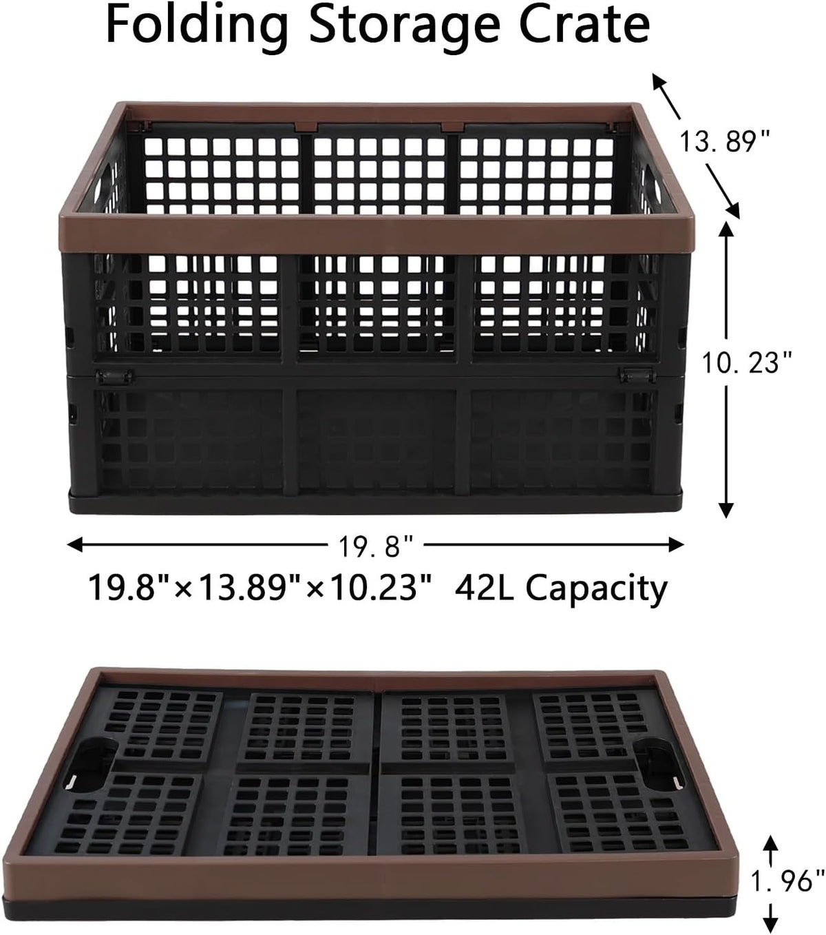 42 L Large Folding Utility Crates Plastic, 3 Packs Stackable Storage Bins, Collapsible Milk Crate