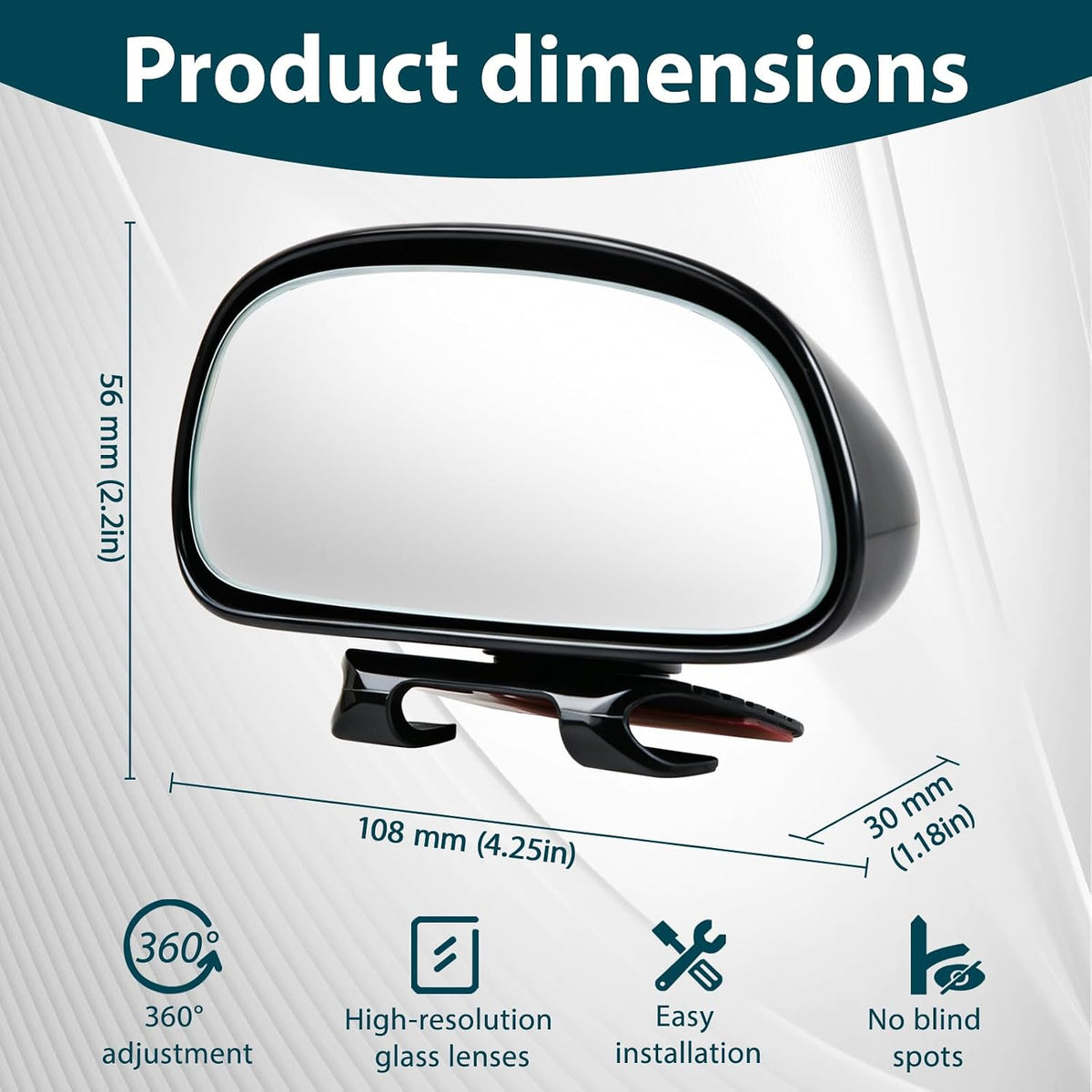 Blind Spot Mirror, HD Glass & ABS Housing, 360° Adjustable Convex Wide Angle Rear View Mirror, Stick-On Universal Fit for Car SUV Truck RV Van, Black (1, Capsule-shaped, Black Clip-on)