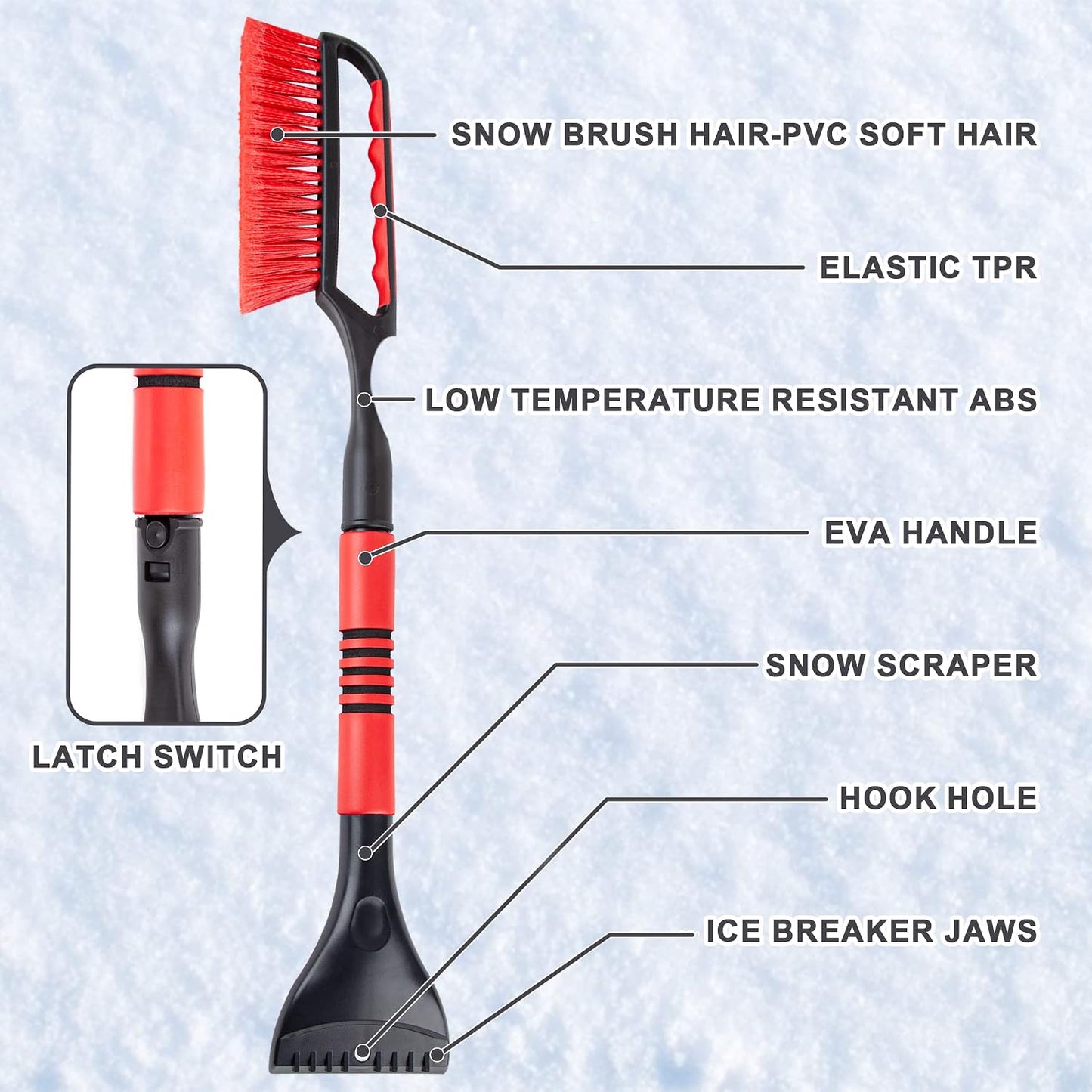 CARTMAN 26 in Snow Brush and Ice Scraper, Detachable Car Snow Tool | Soft Bristles, ABS Shaft, EVA Foam Grip, -40°F Cold Resistance, Compact Two-Piece Storage, Scratch-Free Cleaning
