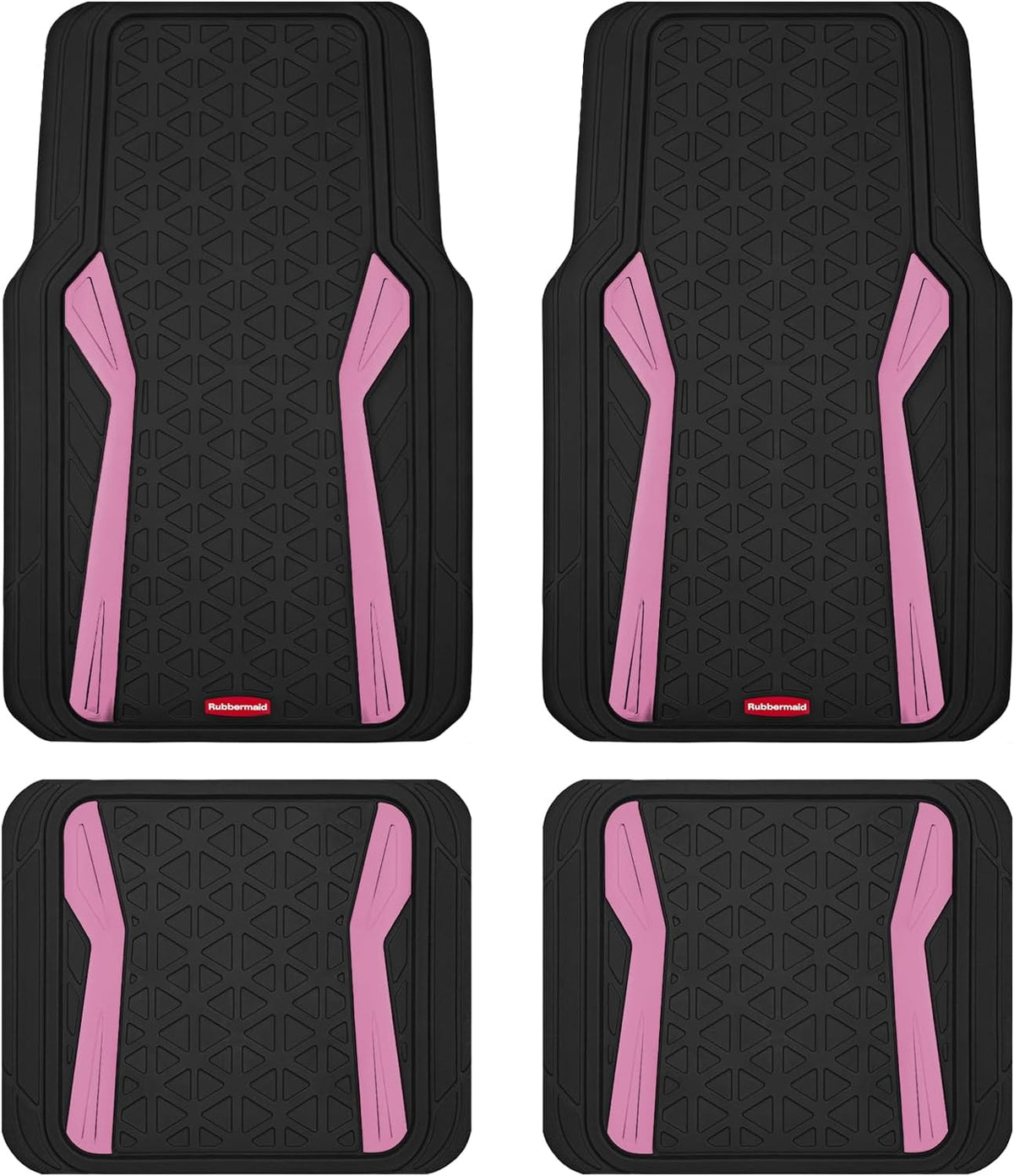 Rubbermaid Car Floor Mats Full Set, Premium Heavy Duty All-Weather Car Mats– Rugged Rubber with Brushed Aluminum Inserts, Universal Trim-to-Fit, Anti-Slip Backing for Cars, SUVs, Trucks & Vans - Pink