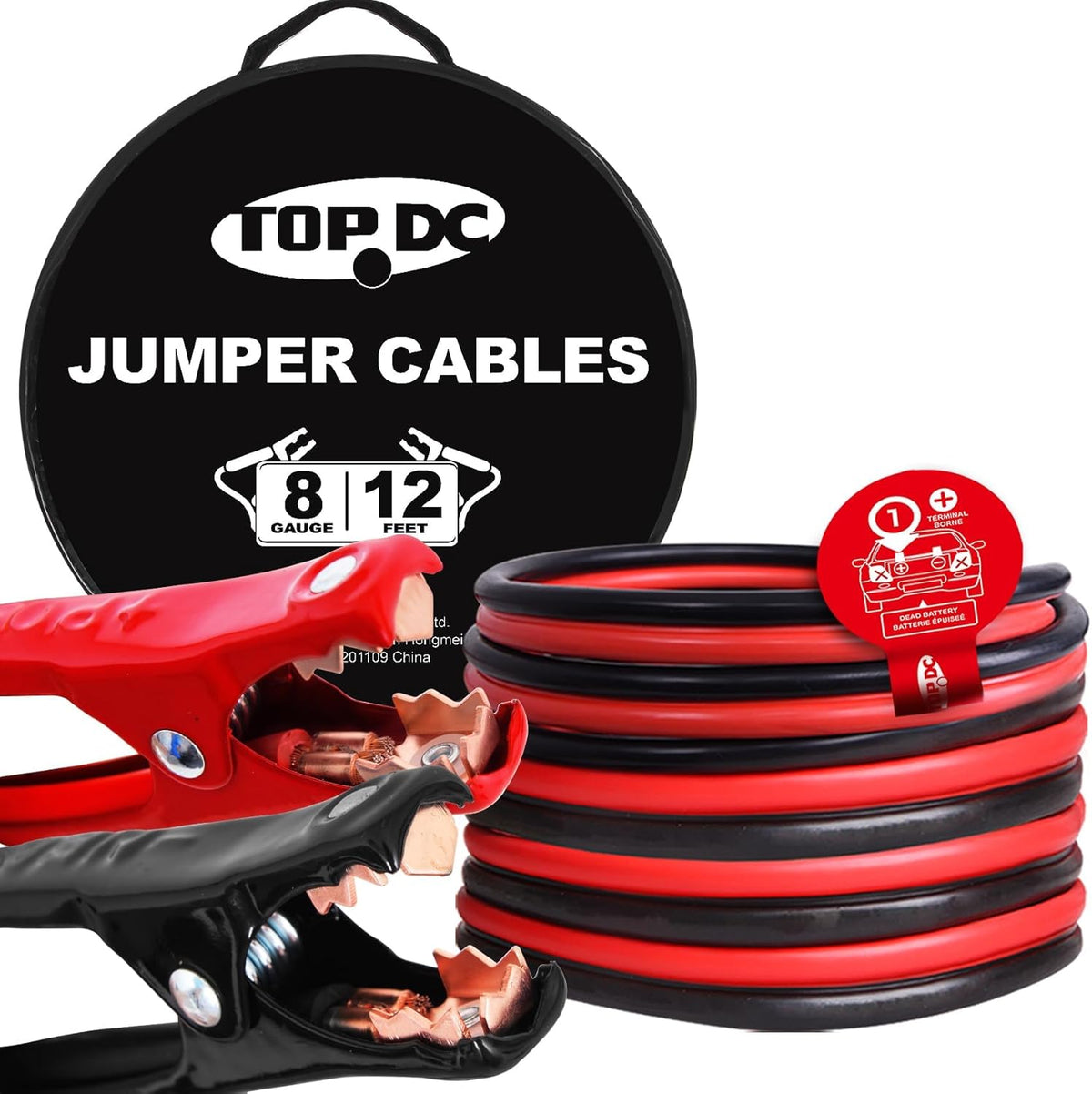 TOPDC 8 Gauge 12FT Jumper Cables Heavy Duty Booster