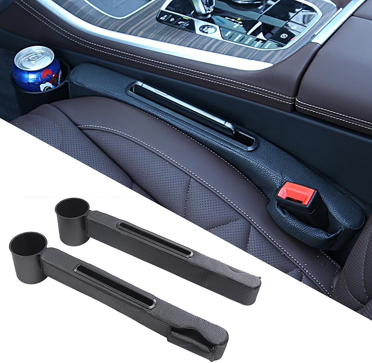 2 Pack Car Seat Gap Filler with Storage Box,Car Console Gap Filler,Fill the Gap Between Seat and Console,Prevent Things from Dropping,Convenient to Storage Keys and Phone(Black2)