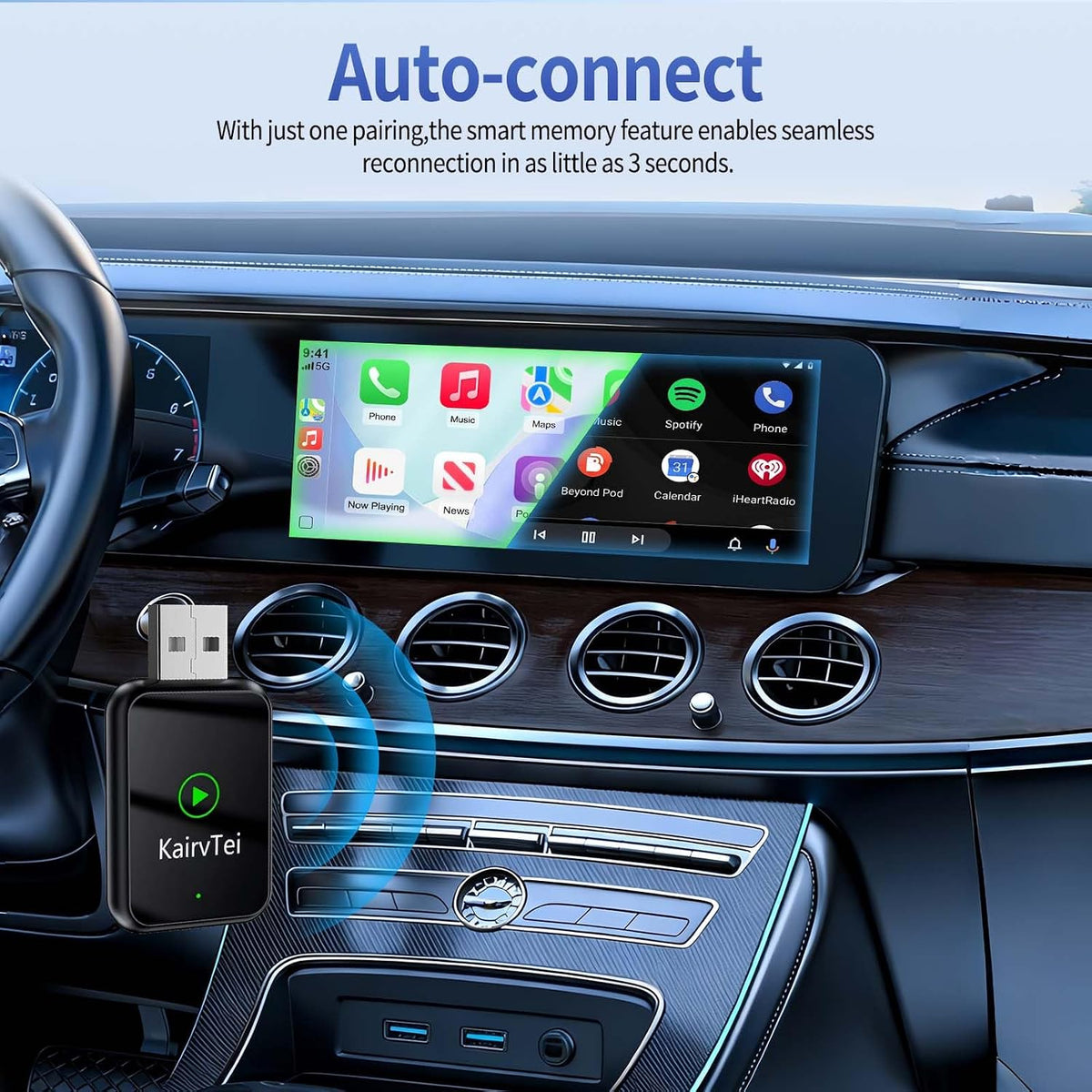 Wireless CarPlay Adapter for Apple iPhone & Android,Multi-User Seamless Connection for Upgrade Wired to Wireless CarPlay Auto, No Latency for iOS 10+ Android 11+ to Screen w/USB C