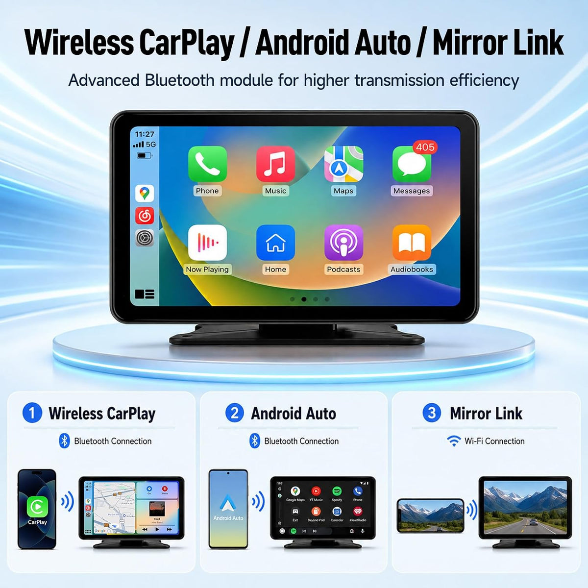 7 Inch Portable Carplay Android Auto Screen for Car Support TF Card