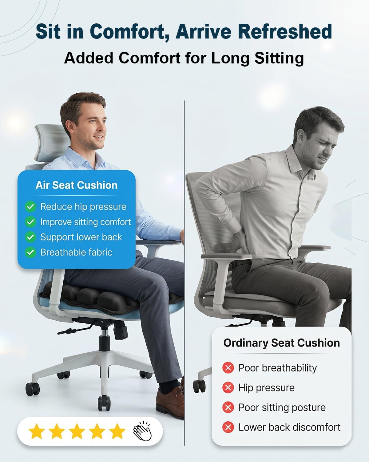 Inflatable Airplane Seat Cushion for Long Flights, 24-Cell Travel Cushion with Adjustable Firmness, Portable Waterproof Pressure Relief Seat Pad for Car, Train, Office, 16.9 x 16.9 in