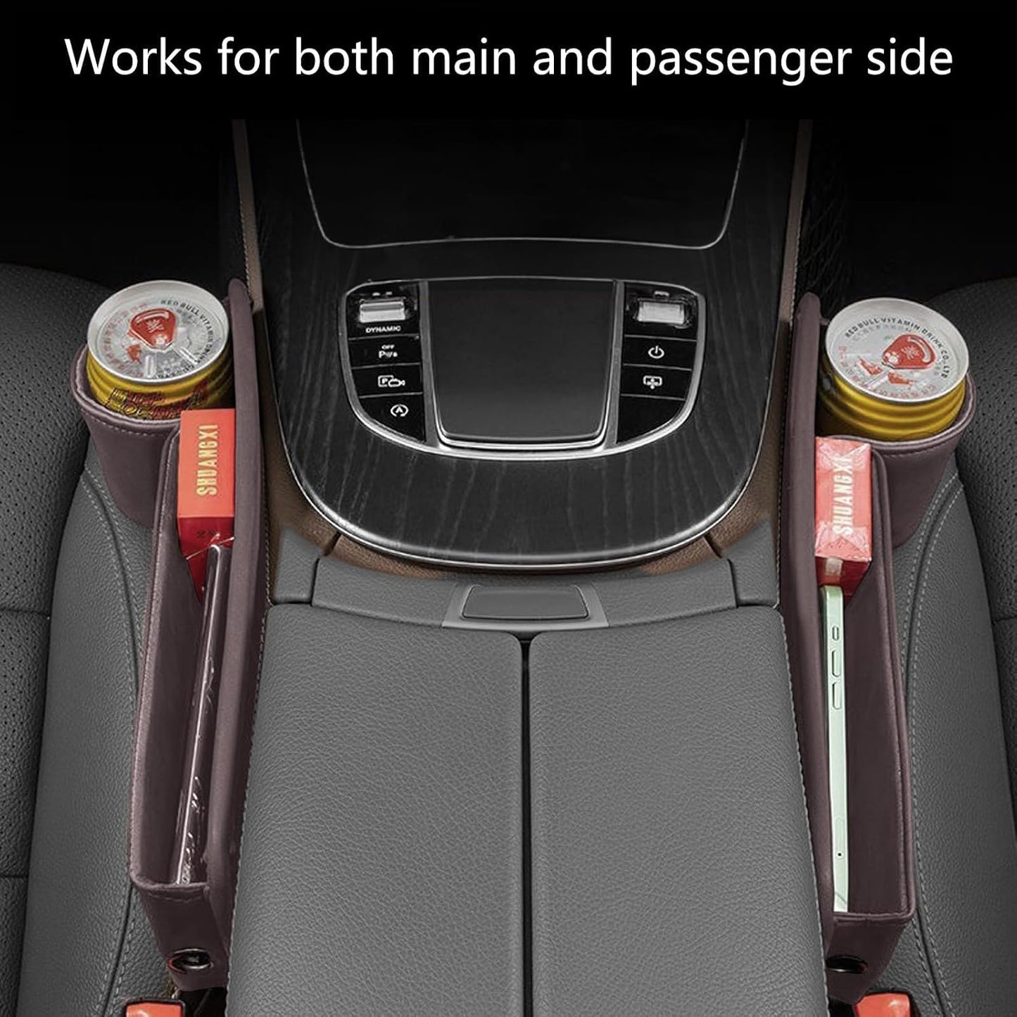 2-Pack Car Seat Gap Filler &amp; Organizer - Leather Car Storage Box with Cup Holder, Seat Gap Storage Box for Driver &amp; Passenger, Car Accessories for Women and Men (Brown)