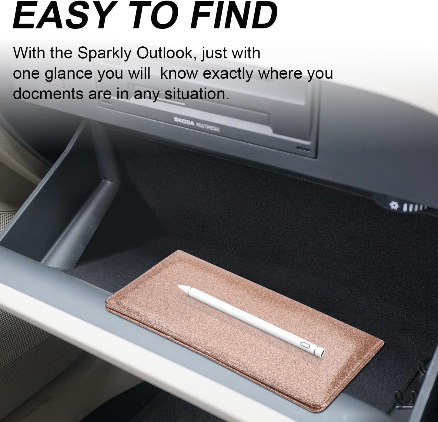 Cacturism Car Registration and Insurance Holder, Car Accessories Vehicle Glove Box Car Organizer Men Women Wallet Case with Magnetic Shut for Cards, Essential Document, Driver License, Bling Rose Gold