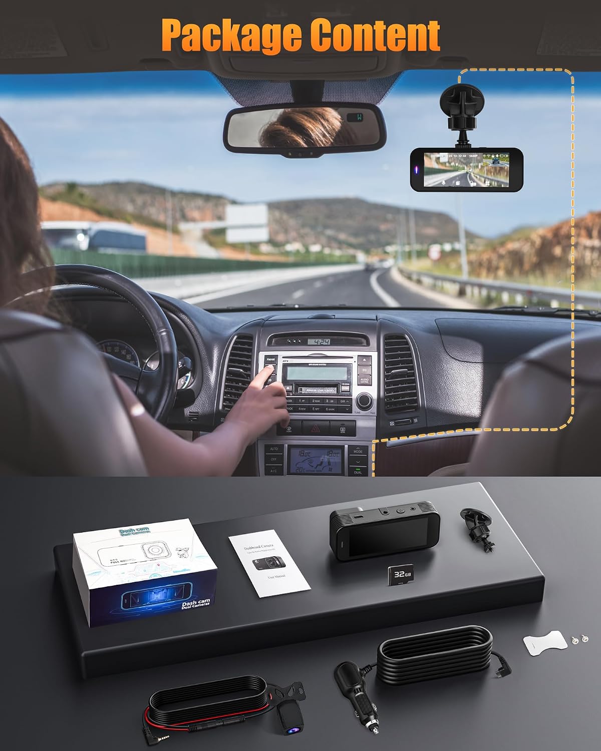 Dash Camera for Cars, 4K+1080P Dash Cam Front and Rear with 5G WiFi