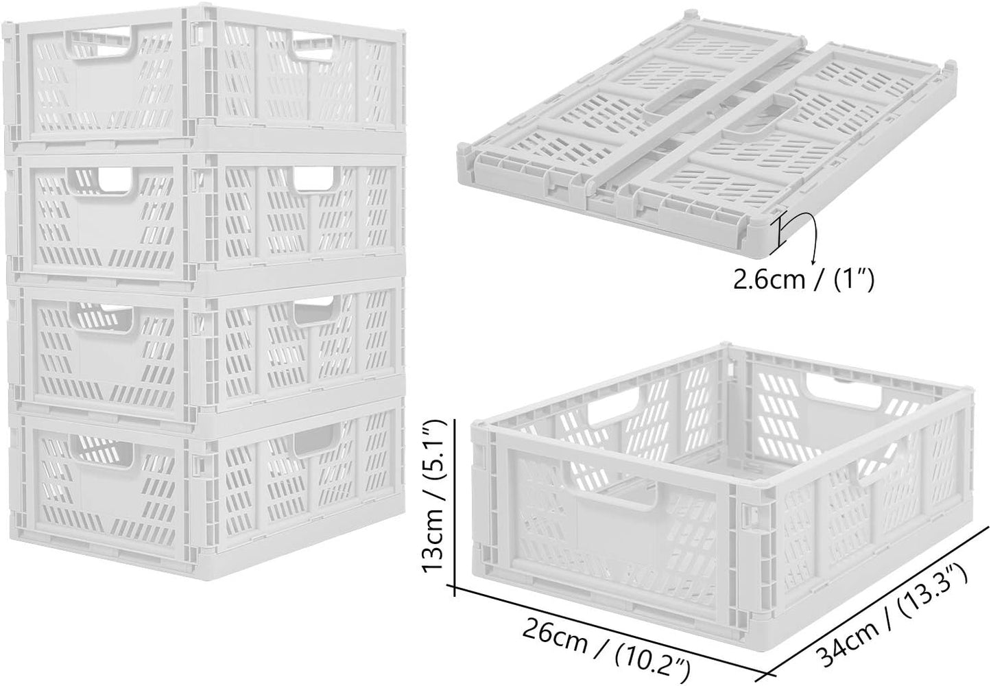 Phyllia 4 PC Baskets Plastic for Shelf Home Kitchen Storage Bin Organizer, Stackable Container Crate for Bedroom Bathroom Office Clothes Beauty(White, 13.3x10.2x5.1)