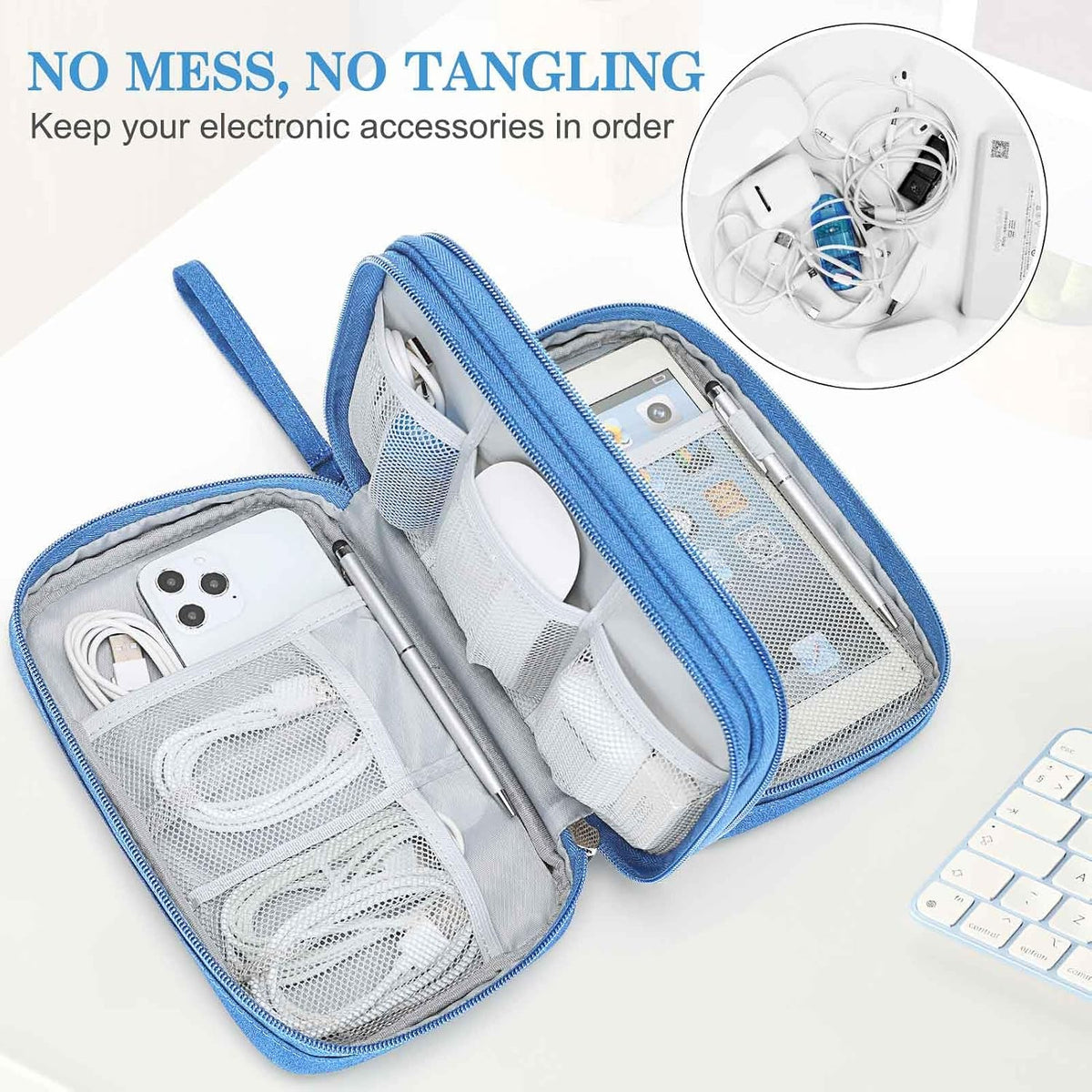 FYY Electronic Organizer, Travel Tech Pouch Bag, Large, Cyan