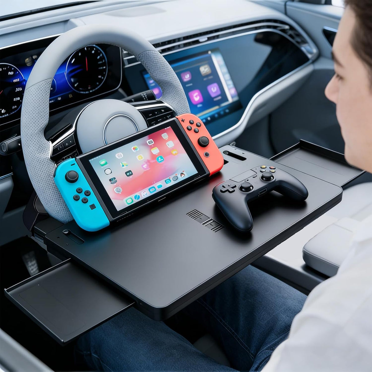 Steering Wheel Tray, Car Steering Wheel Desk for Laptop, Car Seat Stand Trays for Standard Round Steering Wheels, Multipurpose Car Table for Laptop, Eating Food