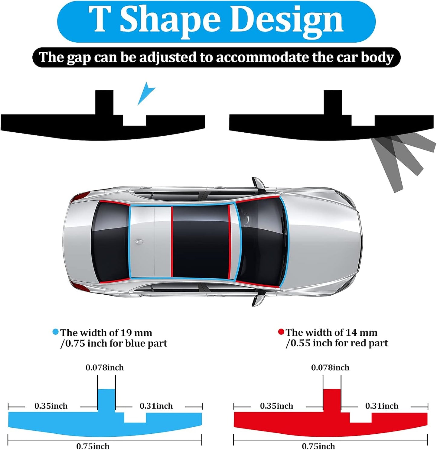 Frienda 56 Feet Car Windshield Rubber Seal Sunroof Cover Windshield Seal Strip T Shape Automotive Weather Stripping 14mm 19mm Cuttable Adhesive for Car Front Rear, Doors Windows