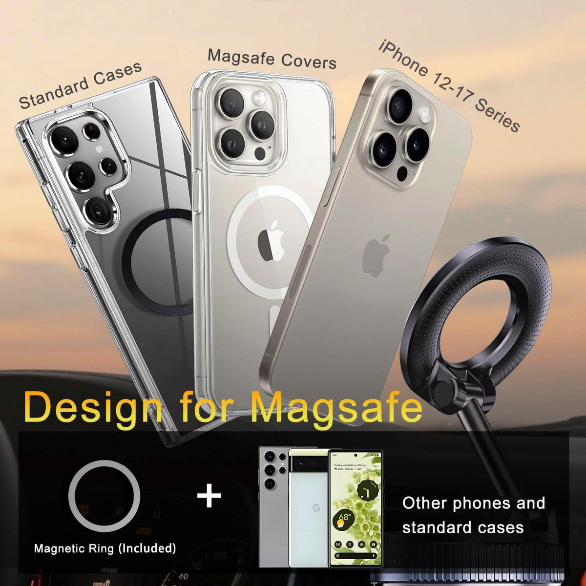 Vacuum Magnetic Phone Holder for Car, Dual-Axis & 360 Adjustable