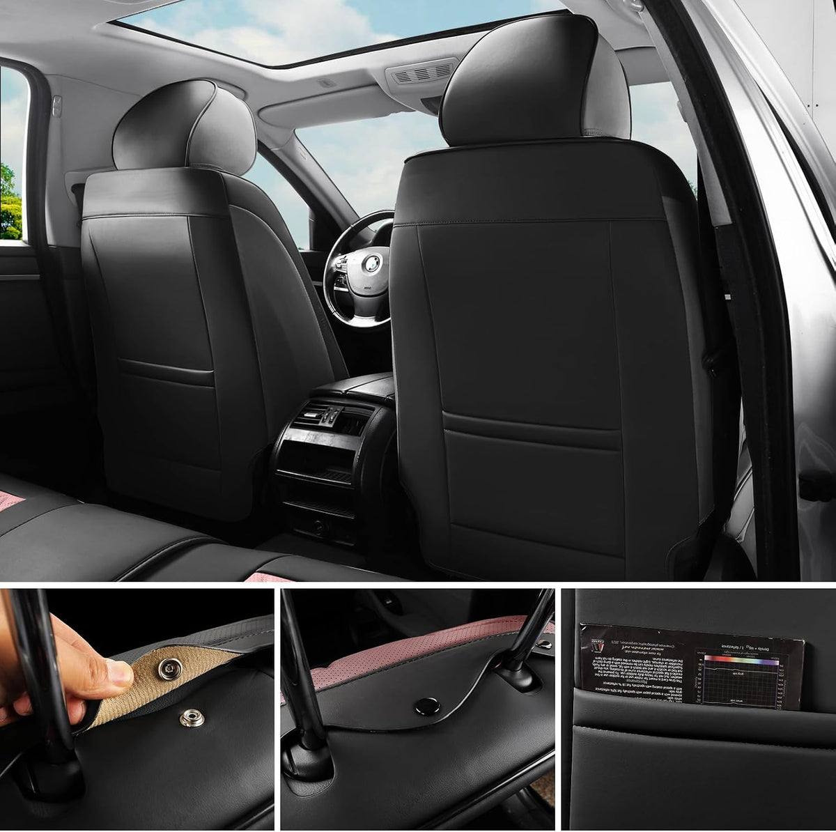 Car Seat Covers Full Set Pink and Black, Leather seat covers, Universal Fit