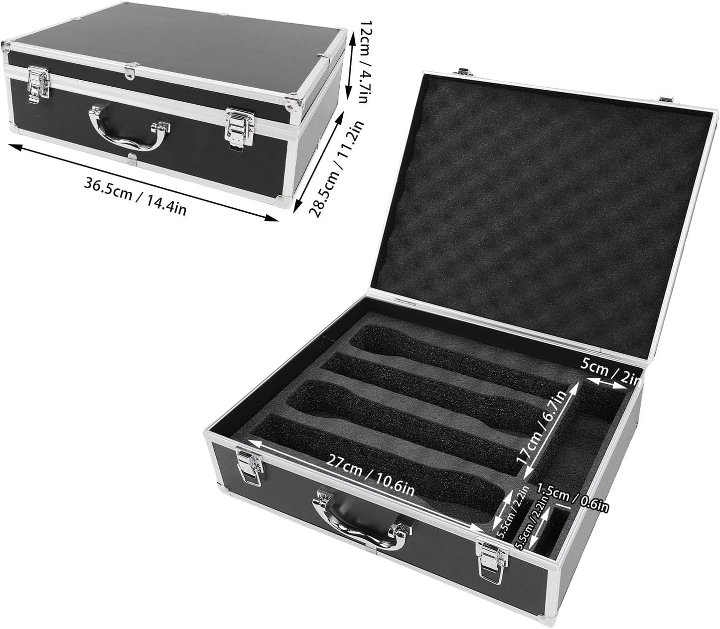 ASHATA Hard Shell Carrying Case for Wireless Mic System Storage, Aluminum Alloy Sturdy Build, Holds 4 Microphones Compact Storage Bag for Receiver & Accessories