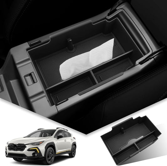 BIBIBO Upgraded for 2024-2026 Subaru Crosstrek Center Console Organizer Tissues Holder 2023-2026 Subaru Crosstrek/2026 Crosstrek Hybrid &2024+ Subaru Impreza Console Insert Tray Tissues Box Crosstrek