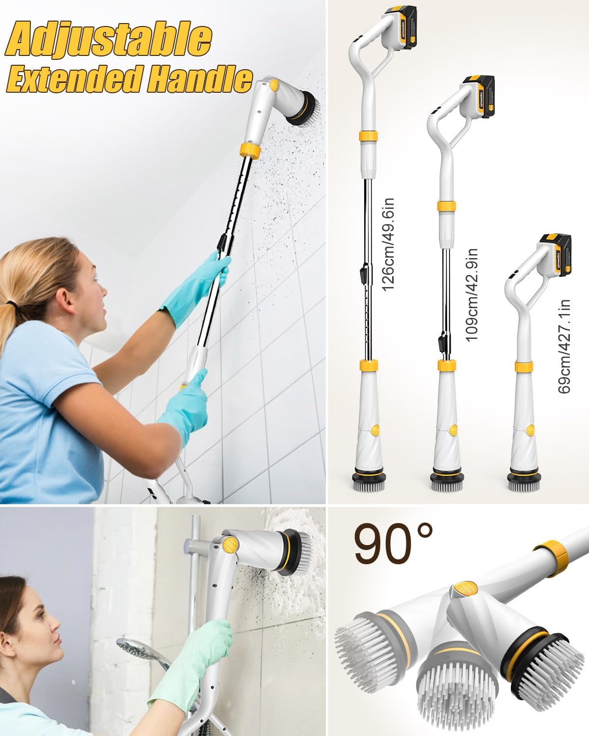 Qimedo Electric Spin Scrubber Q2, 4000mAh Battery, 1500RPM High Power