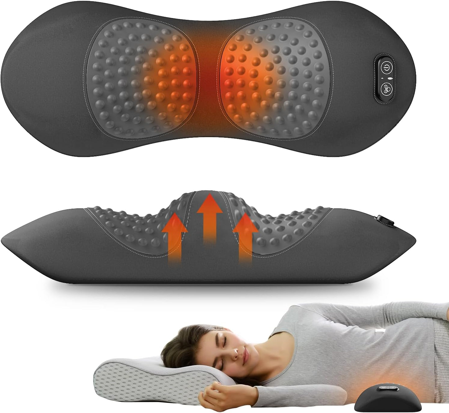 Triple Fusion Back Massager with Heat, Vibration & Air Traction, 3-in-1 Electric Lumbar Support Pillow for Lower Back Pain Relief, Spinal Decompression Device for Bed, Office Chair, Couch and Recliner