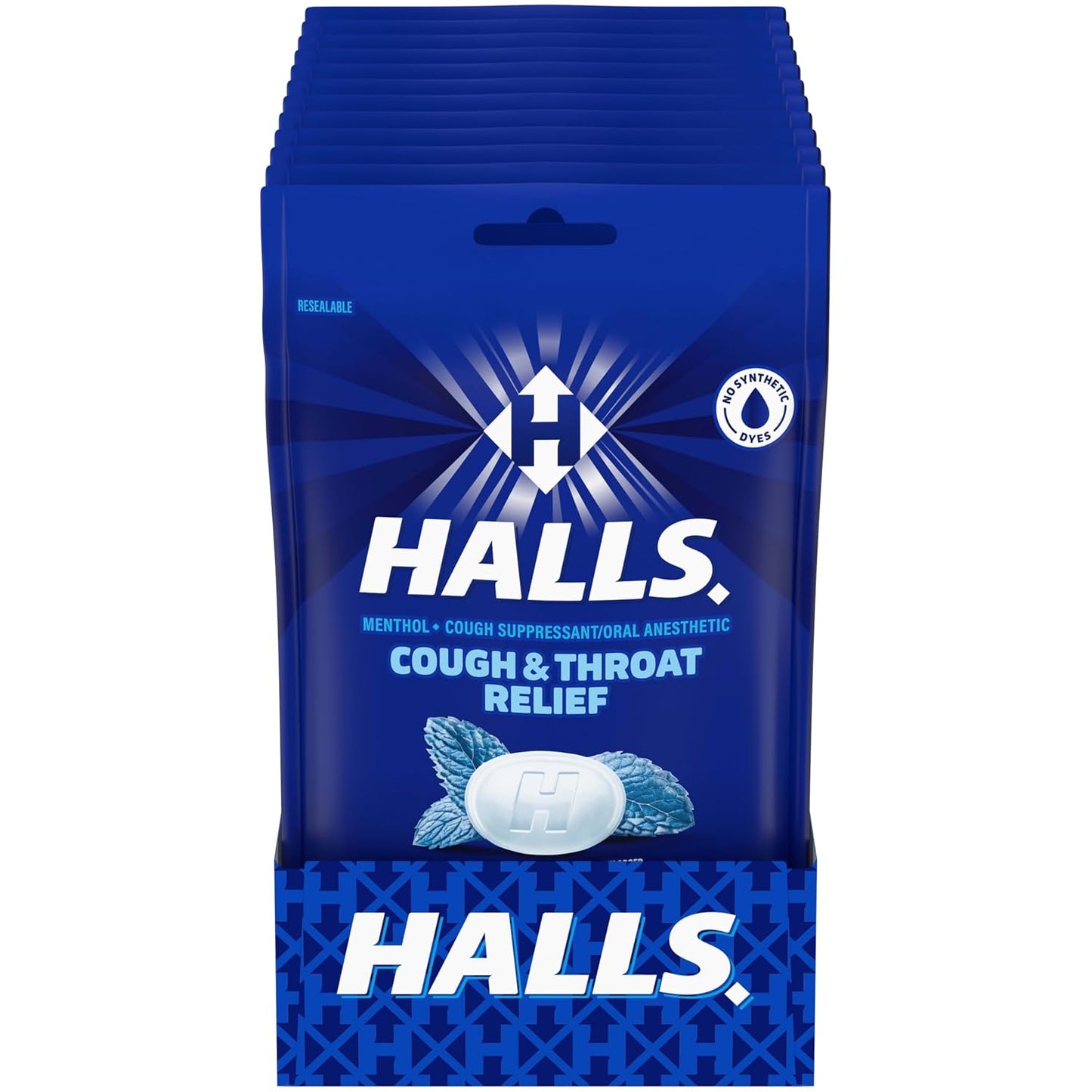 Halls Cough & Throat Relief Mentho-Lyptus Cough Drops, 360 ct | No Synthetic Dyes, 12 Bags of 30