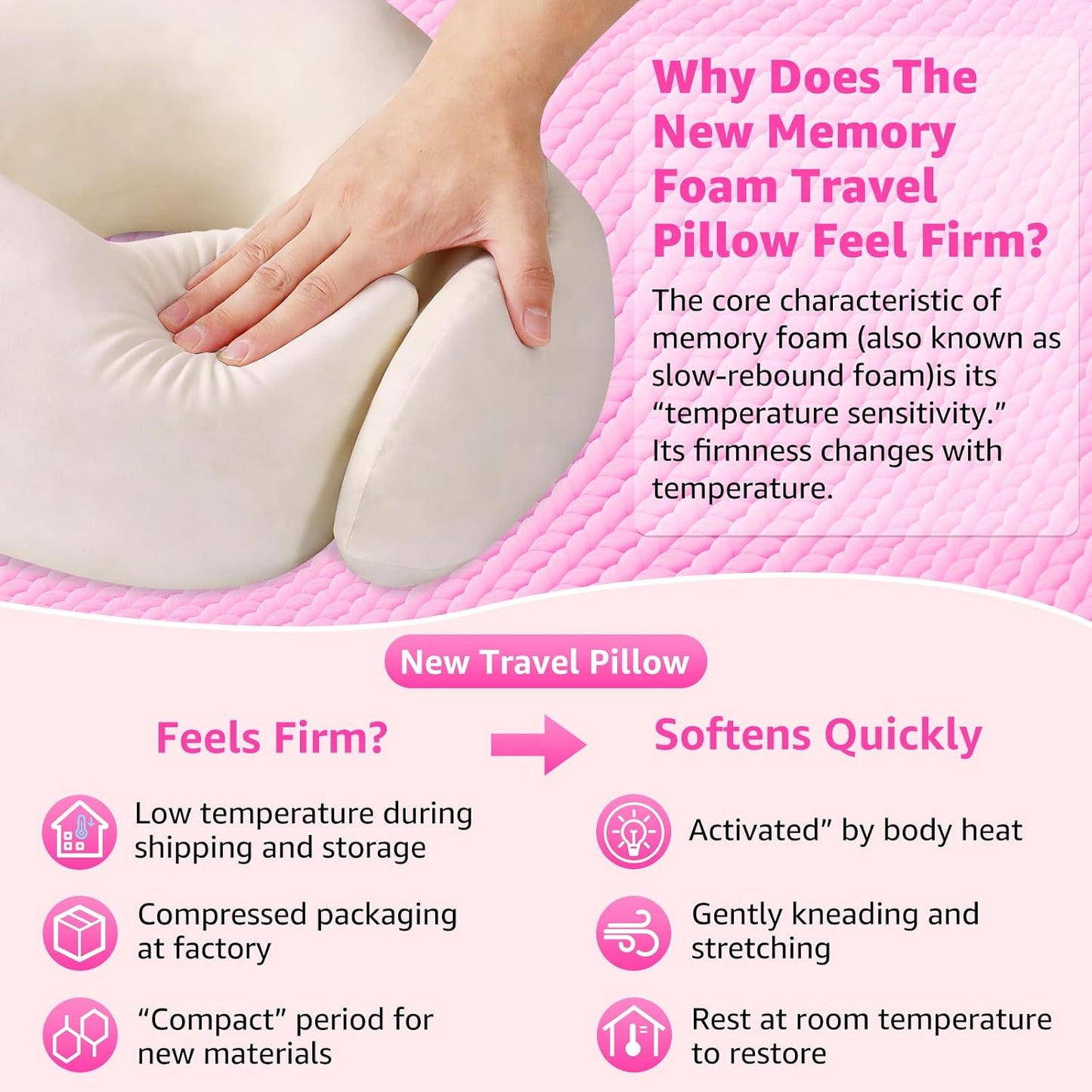Travel Pillows for Airplanes Ergonomic Memory Foam Neck Pillow for Travel - 360° Head & Neck Support for Sleeping on Flights, Cars, Trains & Office (Pink-2)