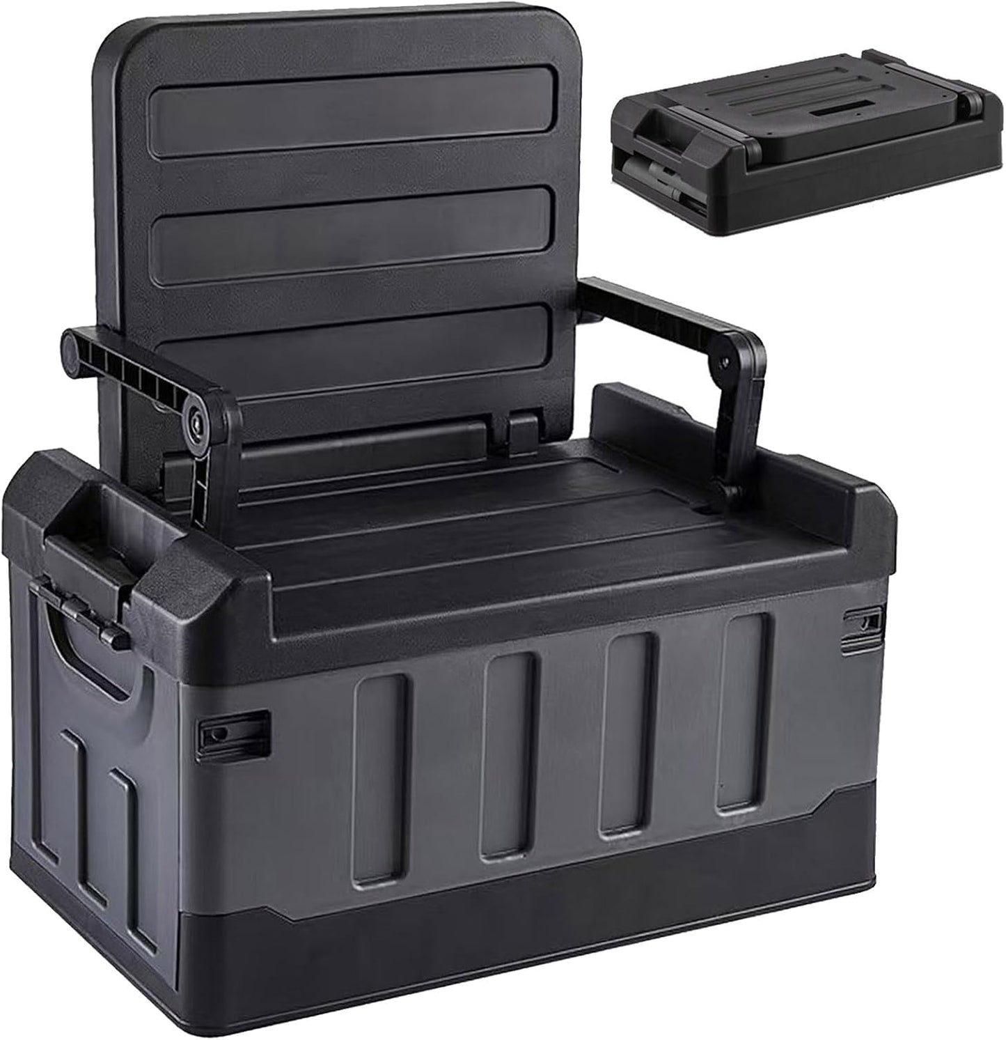 Versatile Foldable Seatable Camping Box Car Organizer Heavy Duty Storage Bins With Lids Box Trunk,Durable Plastic,60L Can Store Clothes, Camping Equipment in Large Capacit (black)